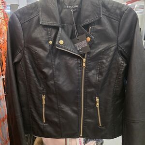Baccini Black Leather Jacket with Gold Accents
